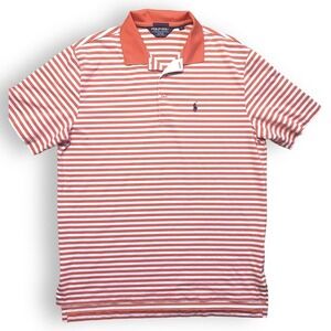 Ralph Lauren Polo Golf Performance Men Short Sleeve Shirt Striped‎ Orange…
